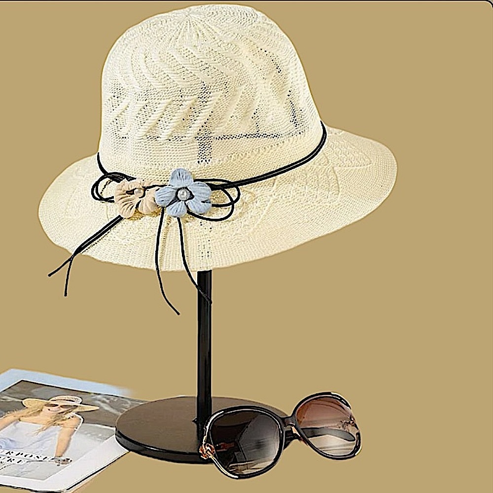 NEW WOVEN FLOWER PEARL DECOR HAT